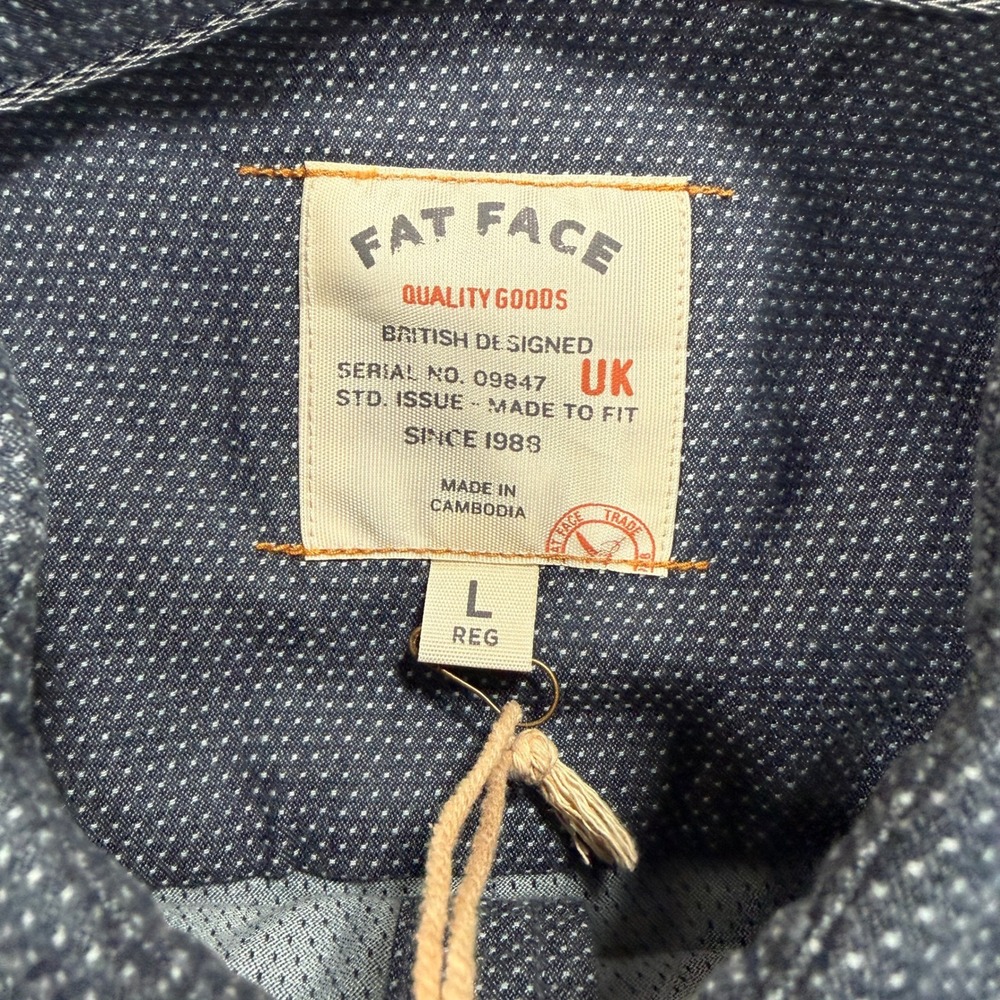 FATFACE Micro Dot Dobby Cotton Long Sleeve Button Down Shirt Mens L Blue - Picture 6 of 9